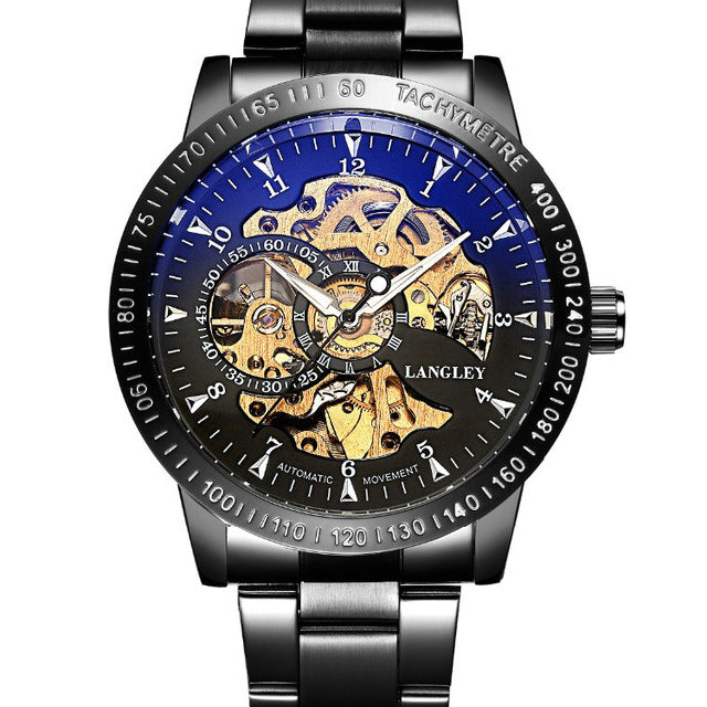 Top Luxury Brand Mechanical Watch Men's Automatic Self wind Wristwatch Stainless Steel Skeleton Fashion Clock Male Steampunk