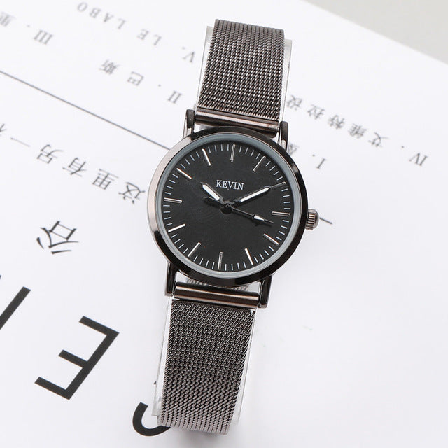 Stainless Steel Black and Silver Luxury Women's Quartz Watch