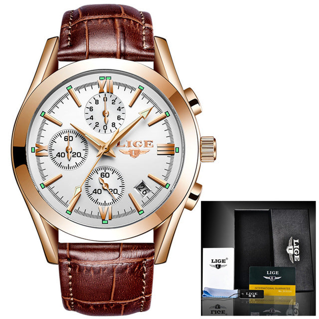Very Unique Style mens Watch with Genuine Leather! Gold Plated Waterproof Watch! Offer Ends Soon!