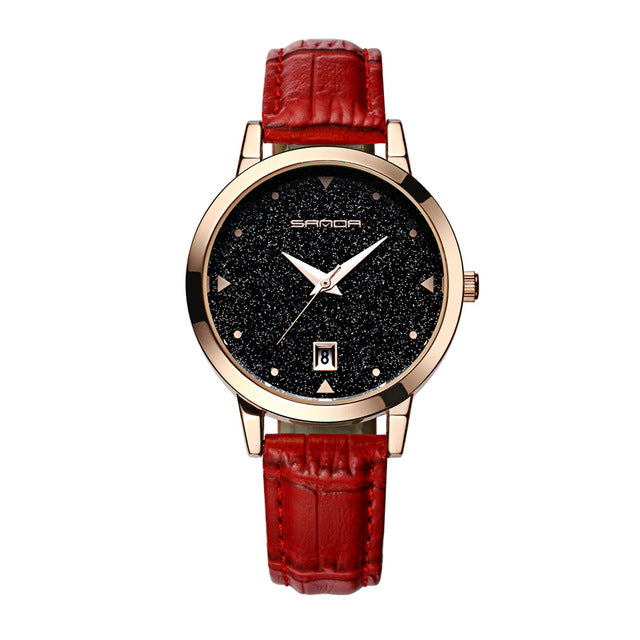 Luxury Women's Quartz Fashionable Watch with Genuine Leather