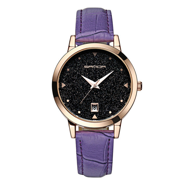 Luxury Women's Quartz Fashionable Watch with Genuine Leather